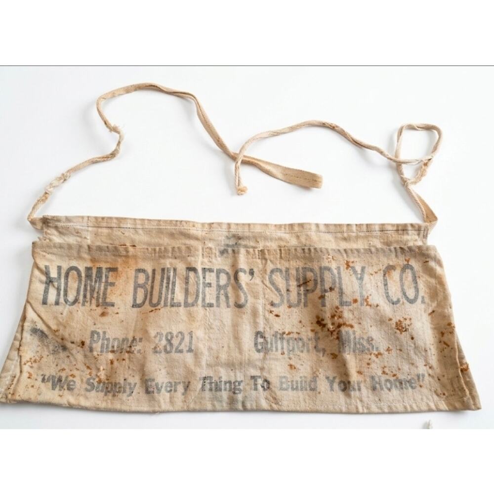 VTG 1950s Canvas Nail Waist Apron Home Builders' Supply Co. In Gulfport, Miss